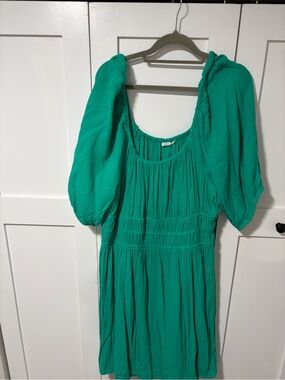 GAP Green Puff Sleeve Babydoll Dress